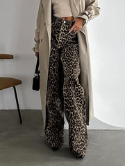 FLARE ANIMAL PRINT TROUSERS PANT LEOPAR
