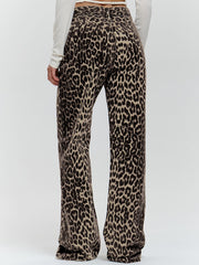 FLARE ANIMAL PRINT TROUSERS PANT LEOPAR