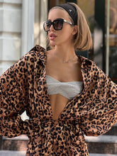 leopard print loose collar long sleeved pants casual set