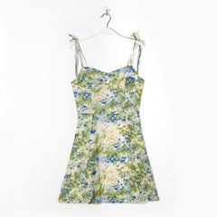 Floral Square Neck Strap Short Dress