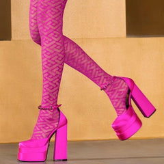 Runaway Double Platform Crystal Strap Satin Pumps