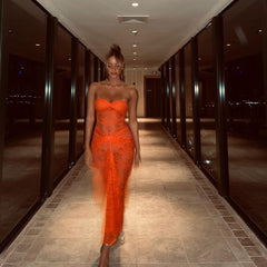 Her Silhouette Strapless Lace Maxi Dress