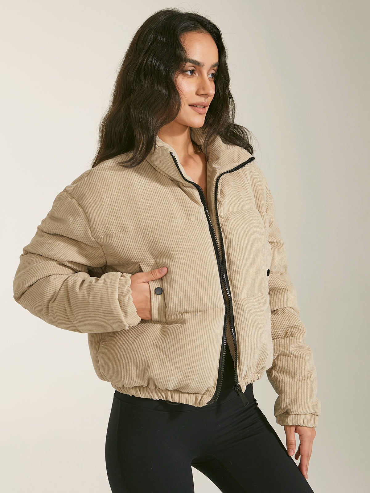 Cropped Funnel Neck Puffer Jacket