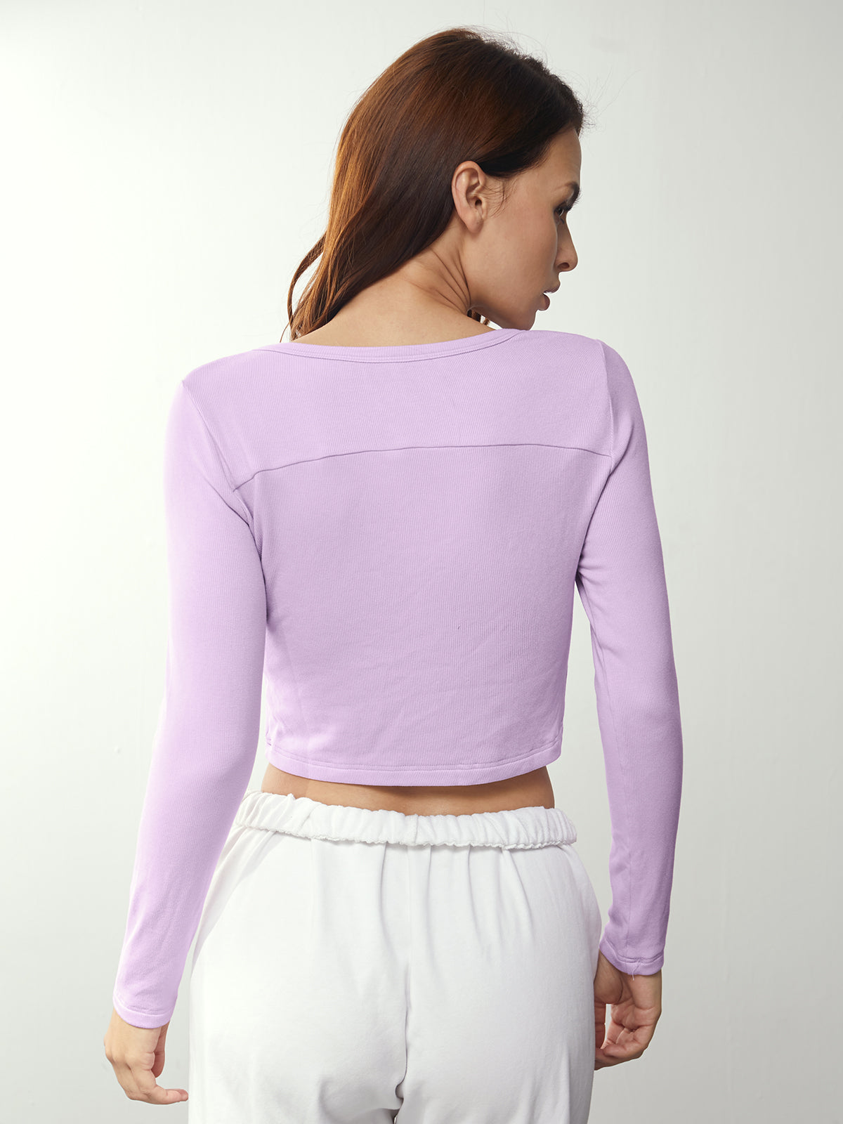 Cropped Button Front Mauve Long Sleeve Top