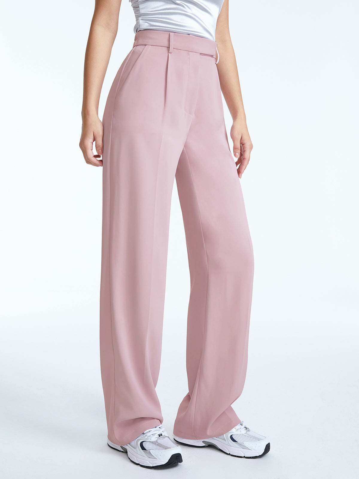 High Waisted Straight Leg Pleat Front Trousers