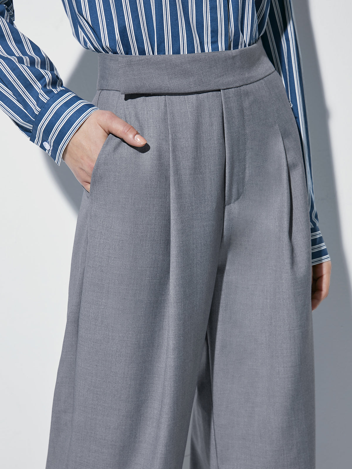 High Waisted Wide Leg Pleat Front Trousers