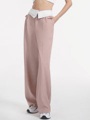 High Waisted Wide Leg Trousers with Contrast Flap Waist Band