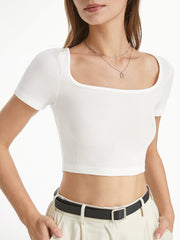 Square Neck Stretch Cropped T-Shirt