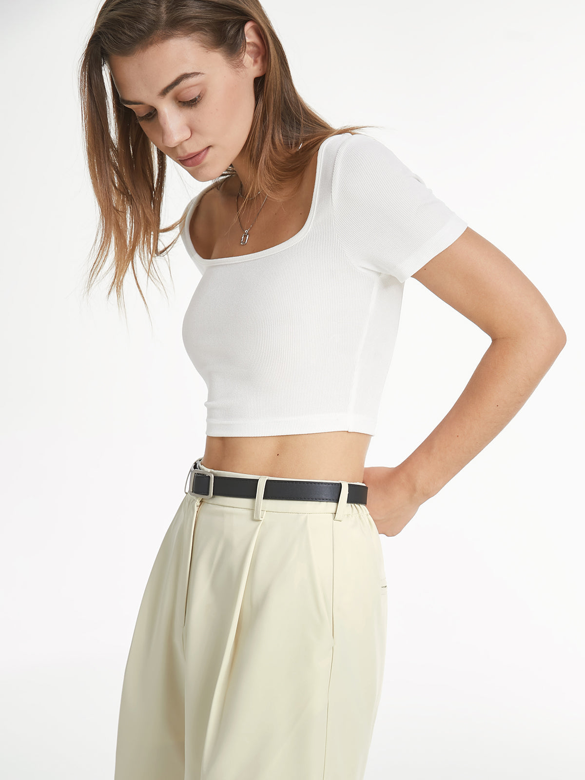 Square Neck Stretch Cropped T-Shirt