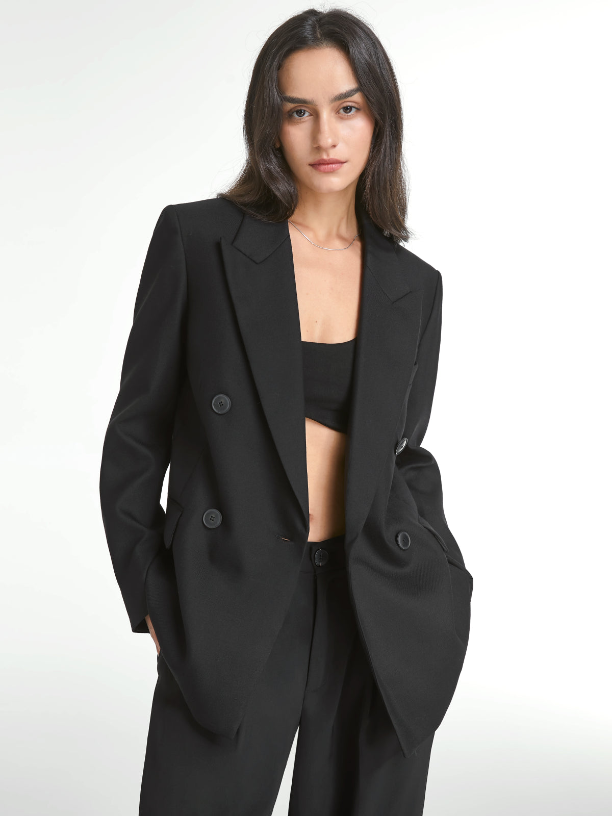 Double Breasted Relaxed Fit Long Blazer