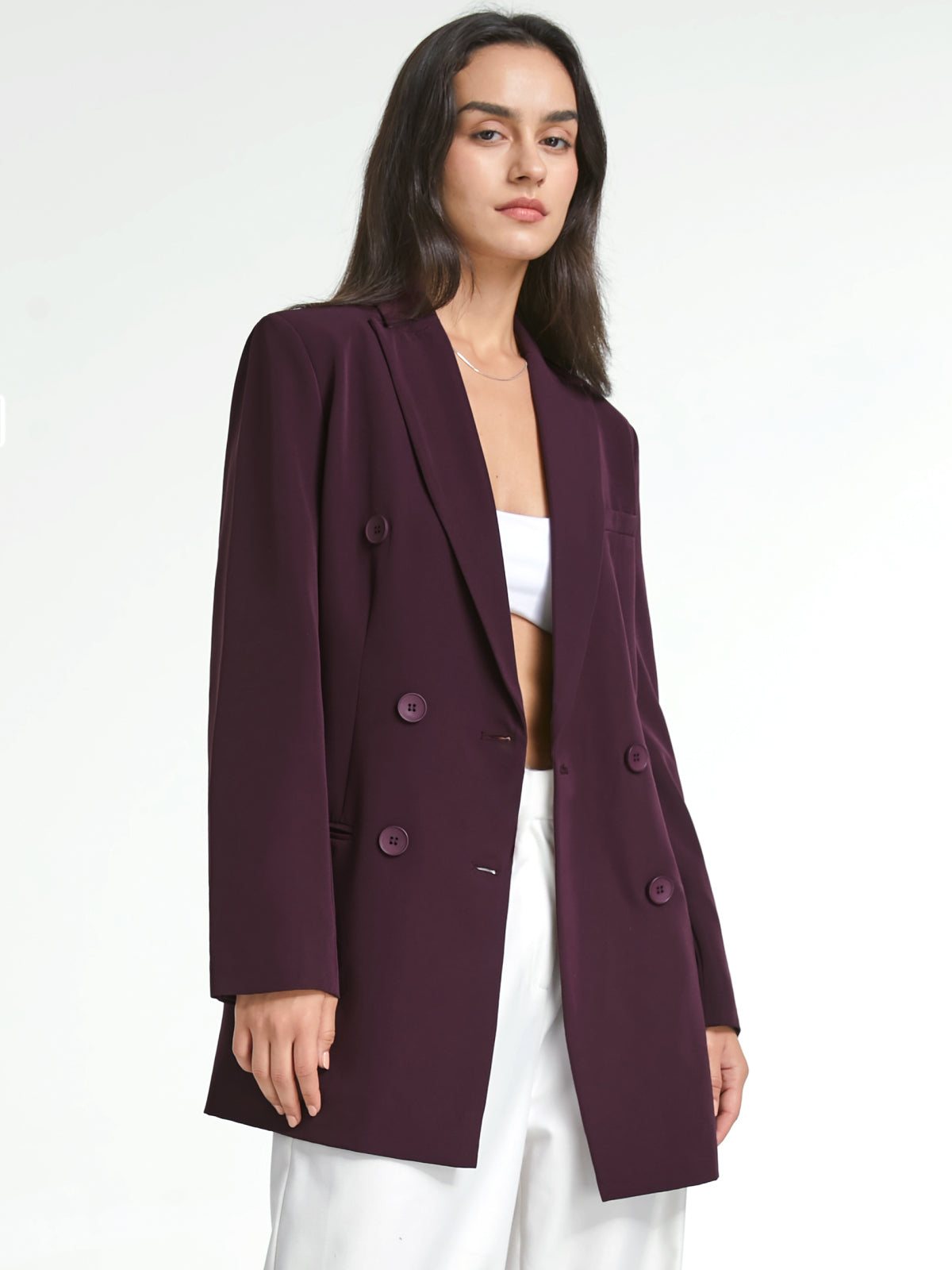 Double Breasted Fitted Long Blazer