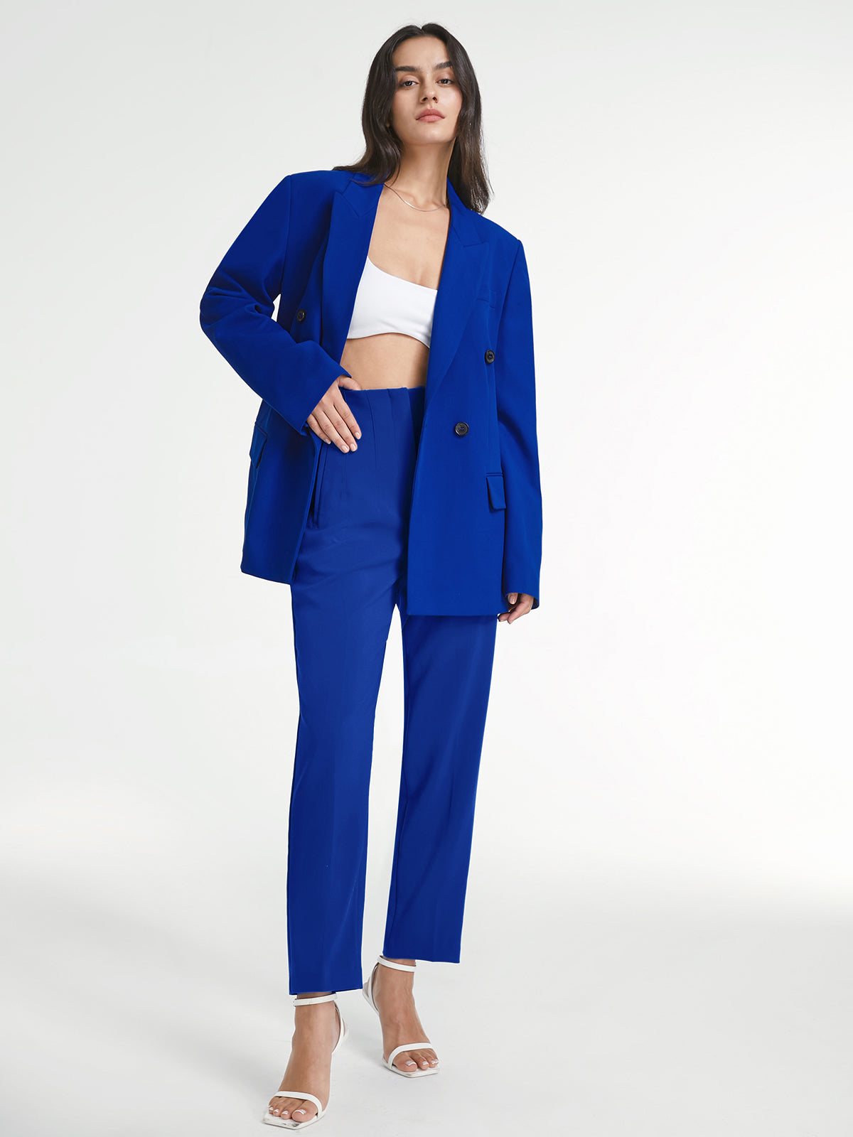 Double Breasted Solid Colored Relaxed Fit Blazer