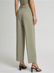 Cropped Mid Rise Straight Leg Trousers
