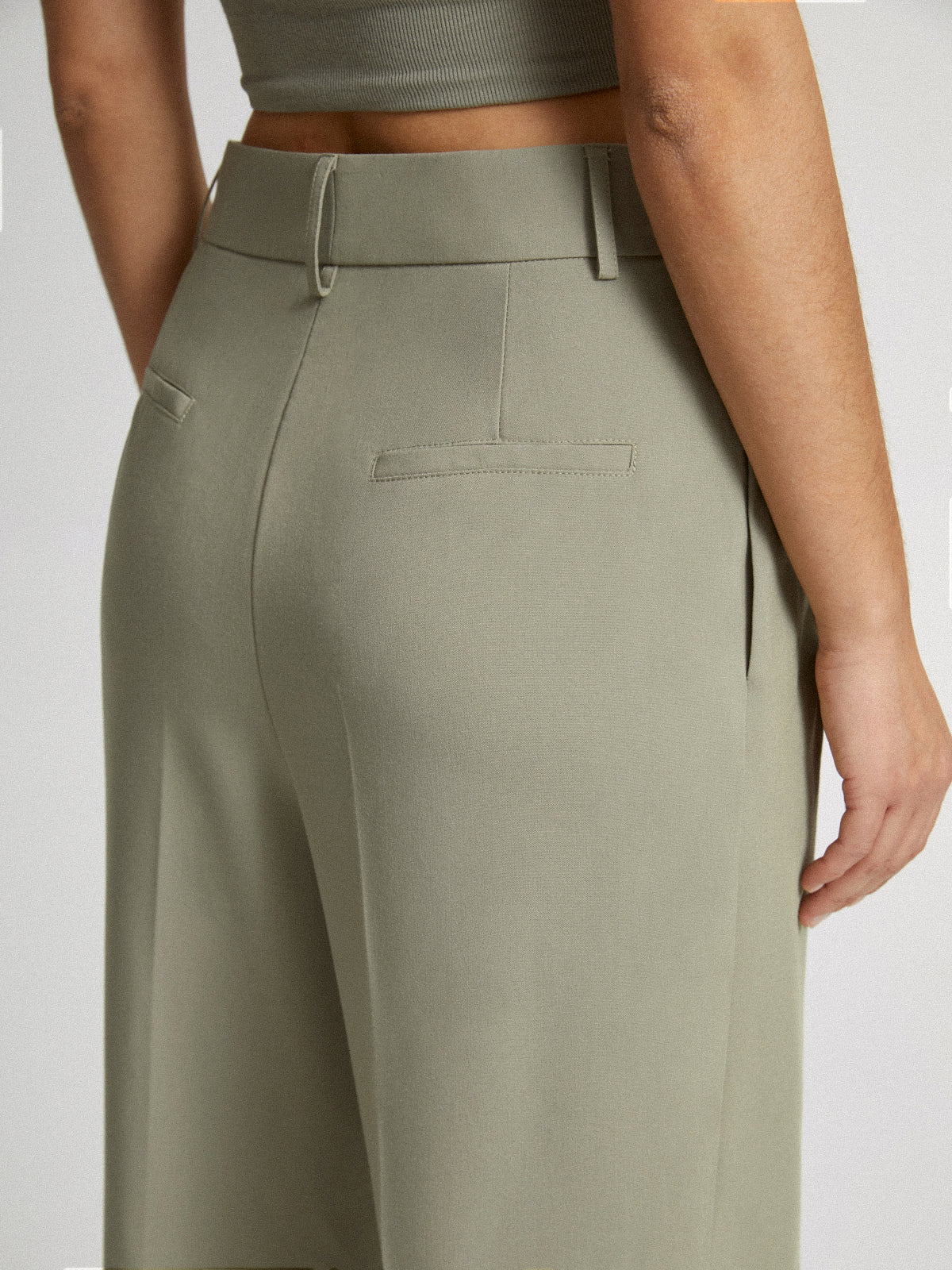 Cropped Mid Rise Straight Leg Trousers