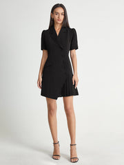 Double Breasted Multi Button Short Puff Sleeve Pleated Blazer Dress