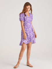 Mauve Sweetheart Floral Ruffle Side Tie Dress