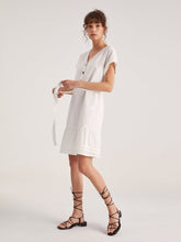 Folded Sleeve Button Belted Short Dress