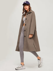 Brushed Wool Belted Long Overcoat