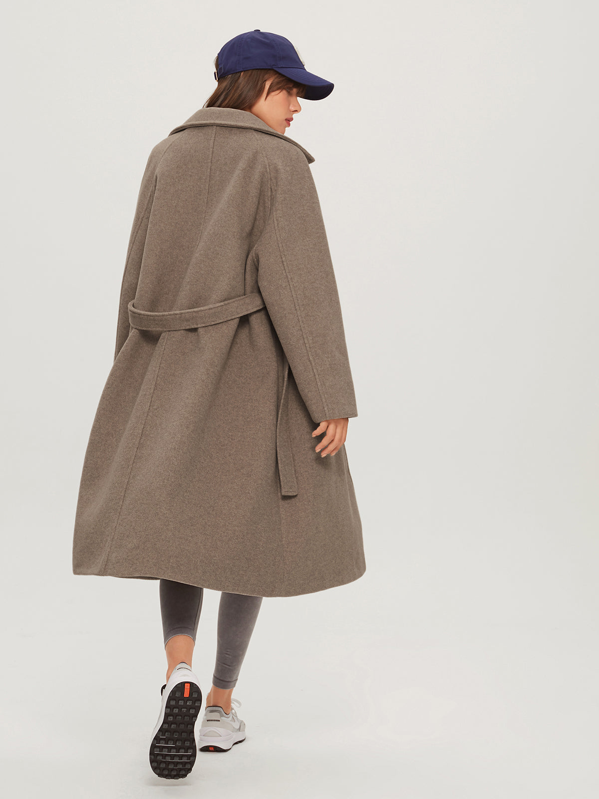 Brushed Wool Belted Long Overcoat