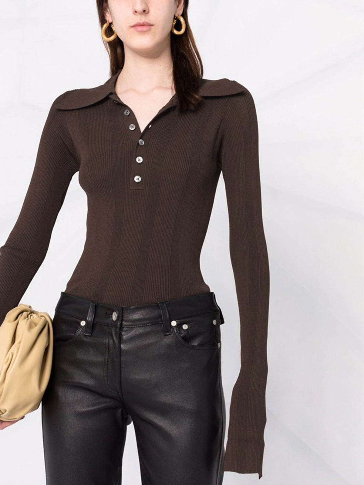 Brownie Cotton Ribbed Collared Blouse