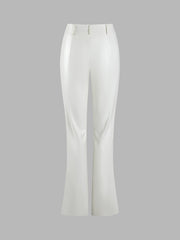 White Fuax Leather Slit Flared Pants
