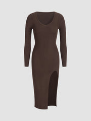 Brownie Rib Long Sleeve Midi Sweater Dress
