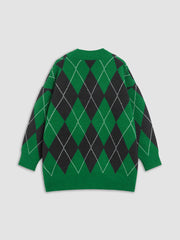 Argyle Pattern Oversized Cardigan