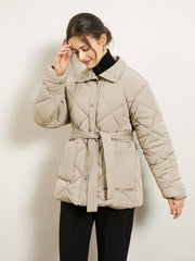 Stand Collar Puffer Quilted Trench Jacket