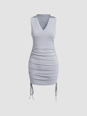V-Neck Drawstring Bodycon Short Dress