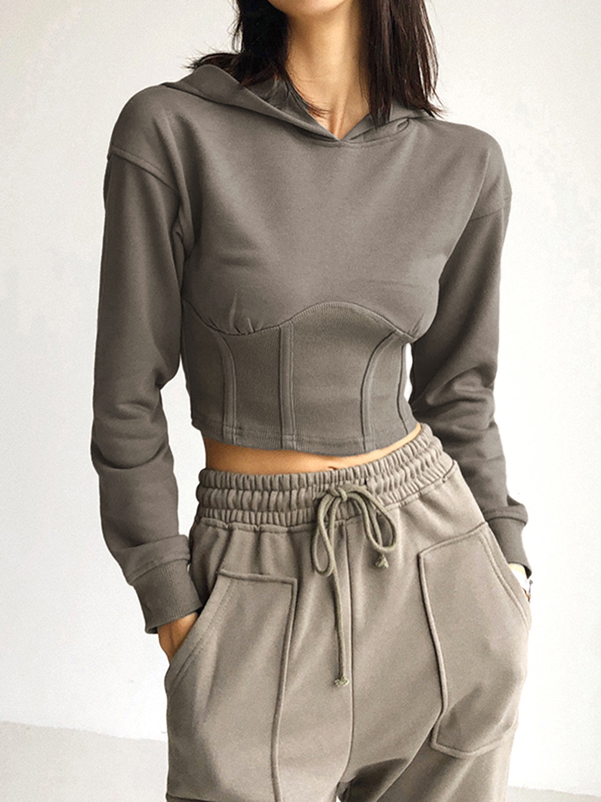 Solid Corset Cropped Hoodie
