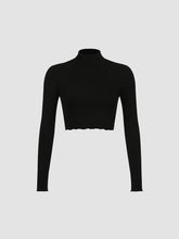 Black Mock Neck Crop Shirt