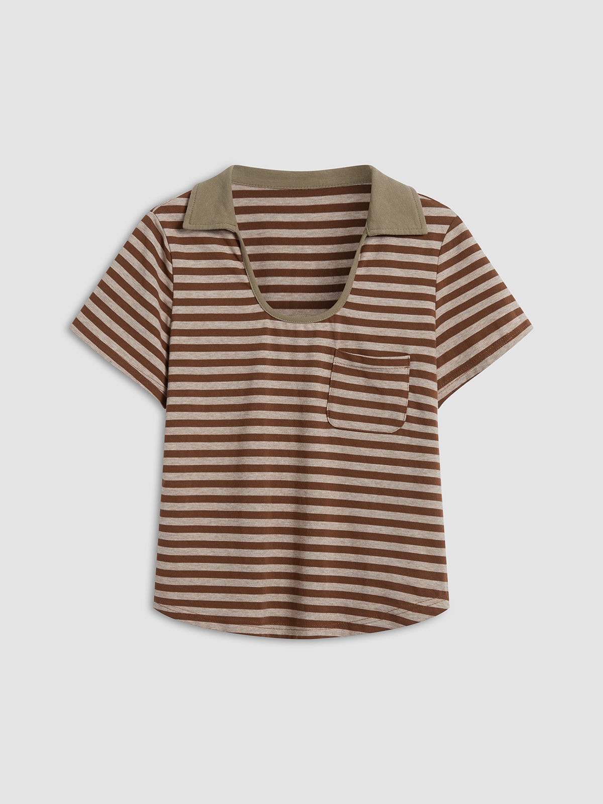 Brown Stripe Collared T-Shirt