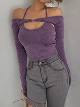 Mauve Shrug Off Shoulder Halter Top