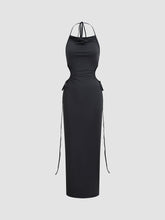 Open Back Drawstring Halter Waist Cutout Long Dress
