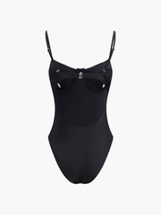 Solid Open Back Clip One-Piece Swimsuit
