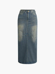 Vintage Back Slit Long Jean Skirt