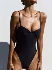Solid Open Back Clip One-Piece Swimsuit