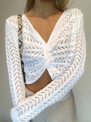 Twist Cable Knit Eyelet Crop Top