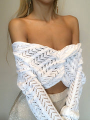 Twist Cable Knit Eyelet Crop Top