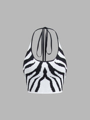 Zebra Print Halter Open Back Crop Top