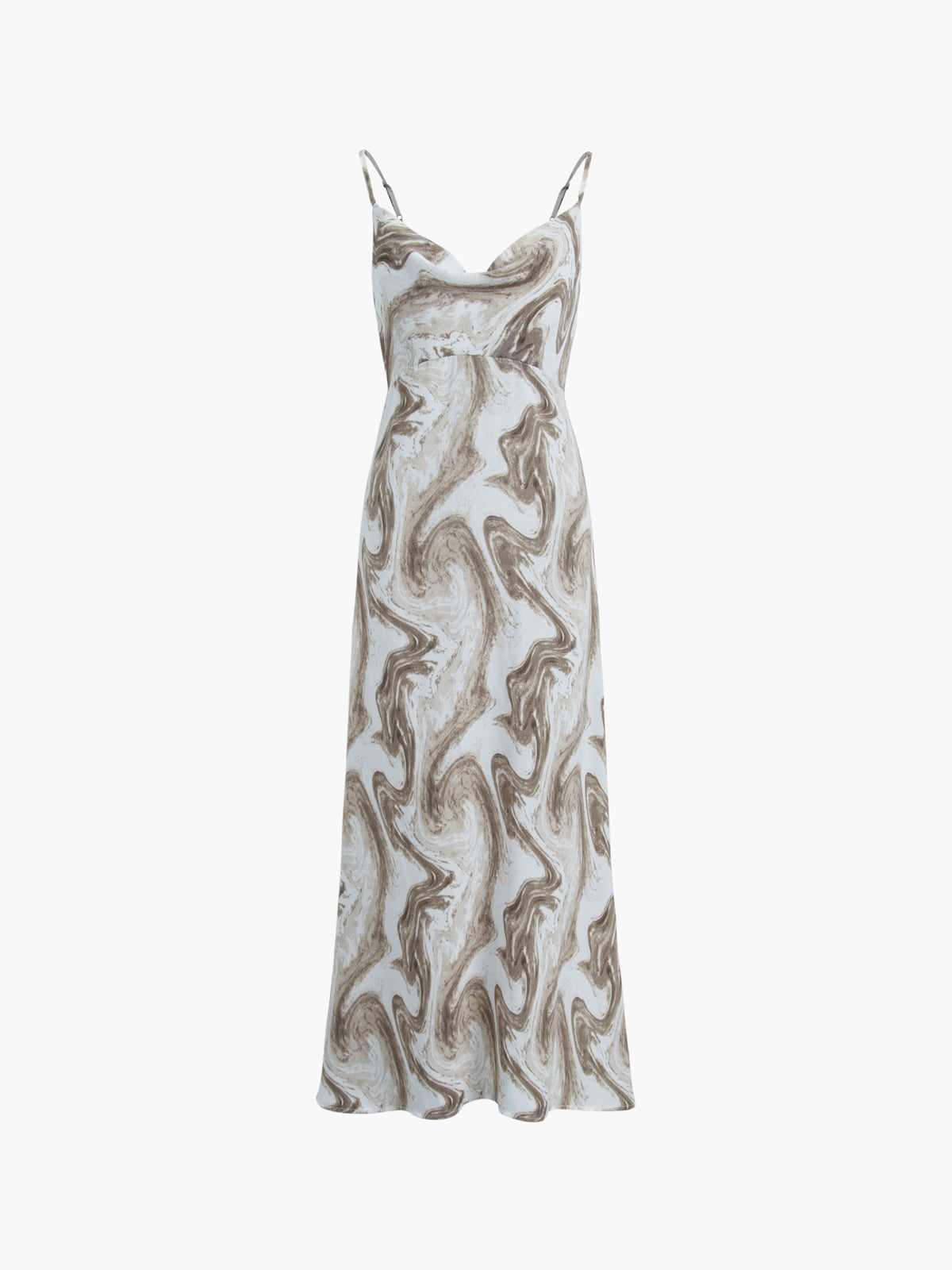 Cowl Neck Watermarble Slip Satin Long Dress