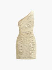 Crochet Eyelet Cover Up One Strap Short Dress