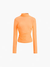 Mesh Mock Neck Ruched Blouse