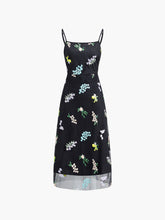 Embroidered Floral Mesh Midi Dress