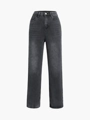 Buttoned Denim Straight Leg Jeans