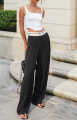 Boho Contrast Waistband Wide Leg Pants