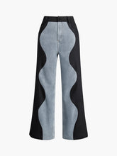Wavy Patchwork Wide Leg Jeans