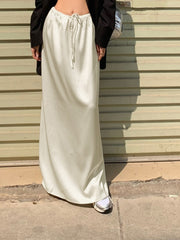 Drawstring Satin Maxi Skirt
