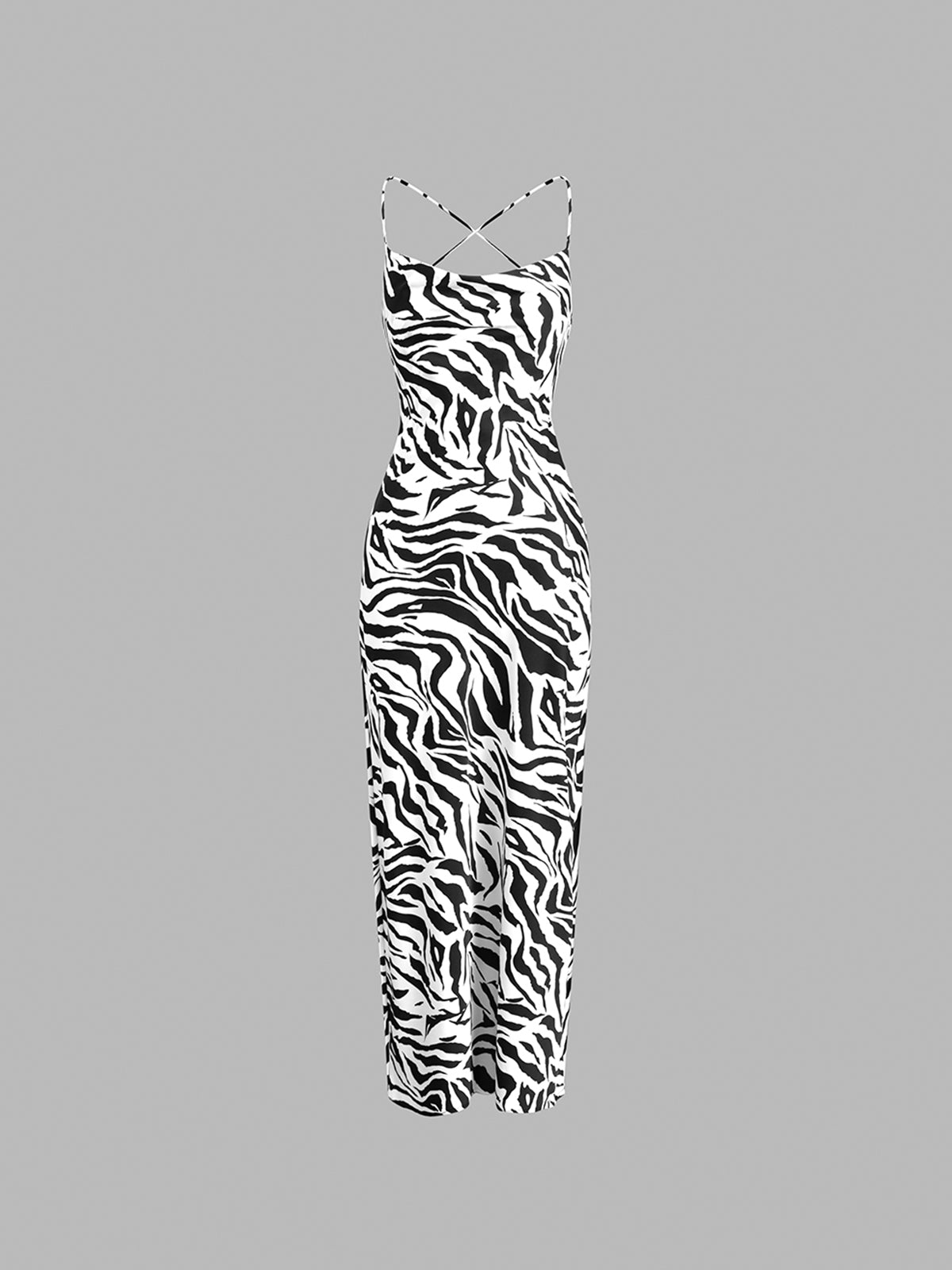Zebra Print Tied Open Back Midi Dress