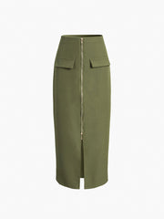 Zippered Slit Skirt